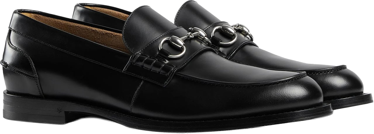 Gucci Black Terenze Silver Horsebit Leather Loafers Zwart