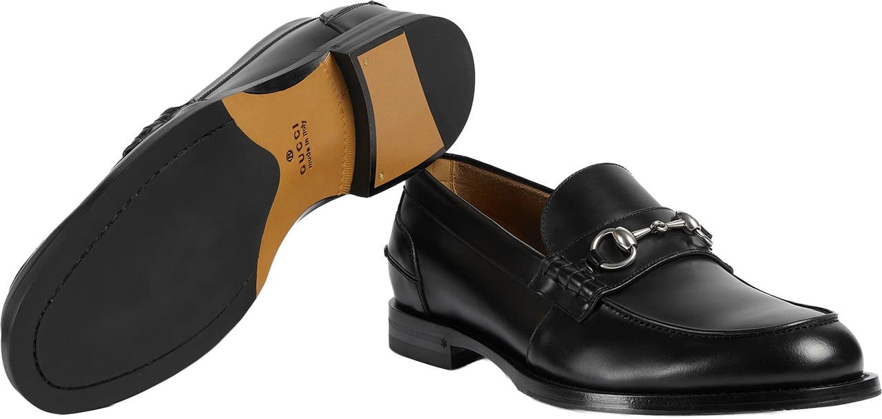Gucci Black Terenze Silver Horsebit Leather Loafers Zwart