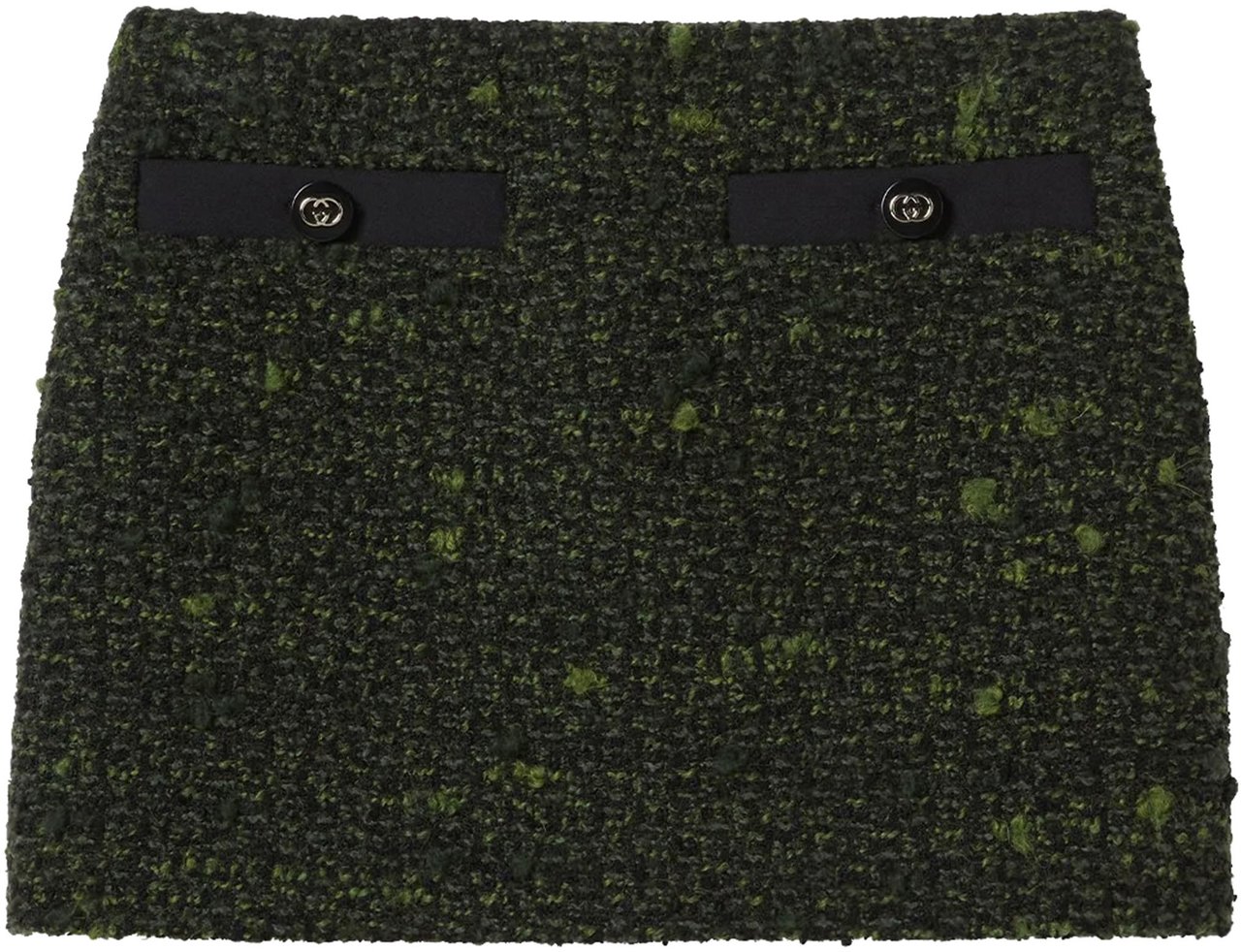 Gucci Green Wool Boucle Decorative Pocket Skirt Zwart