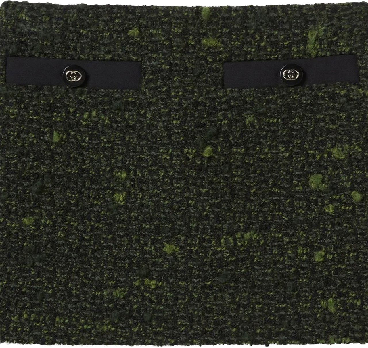 Gucci Green Wool Boucle Decorative Pocket Skirt Zwart
