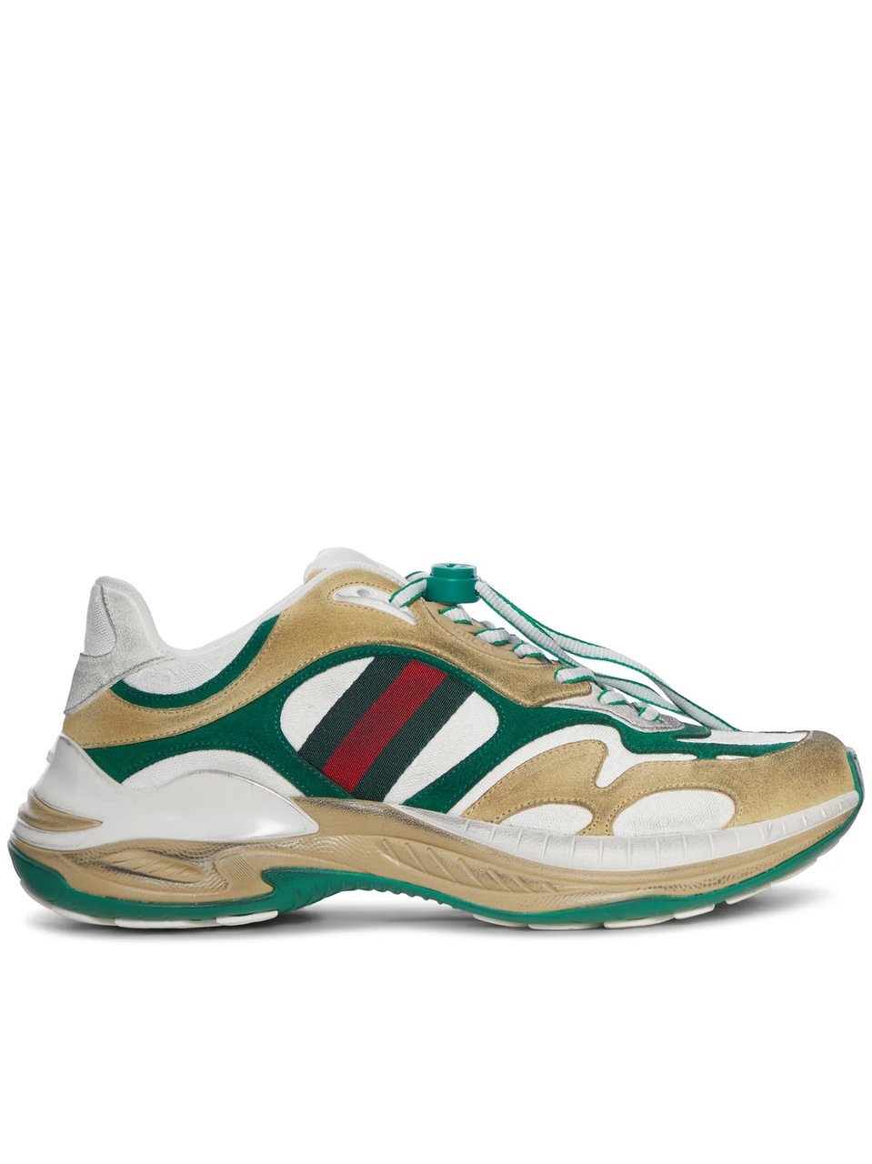 Gucci White Dynamic Mixed-Material Striped Sneakers Roze