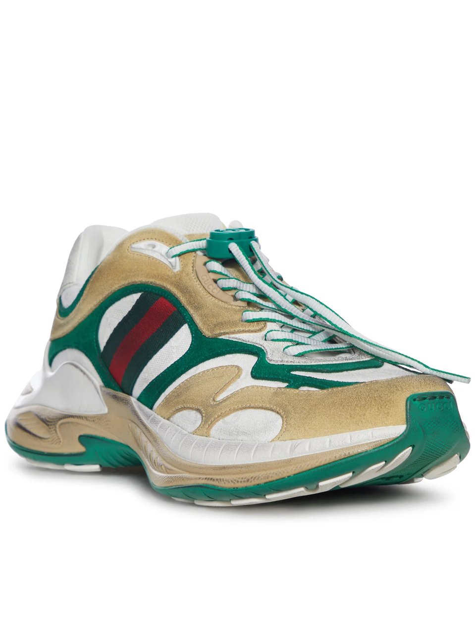Gucci White Dynamic Mixed-Material Striped Sneakers Roze