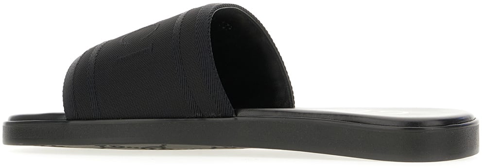 Gucci Gucci Black leather and fabric slippers Zwart