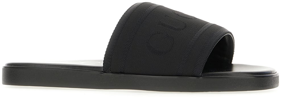 Gucci Gucci Black leather and fabric slippers Zwart