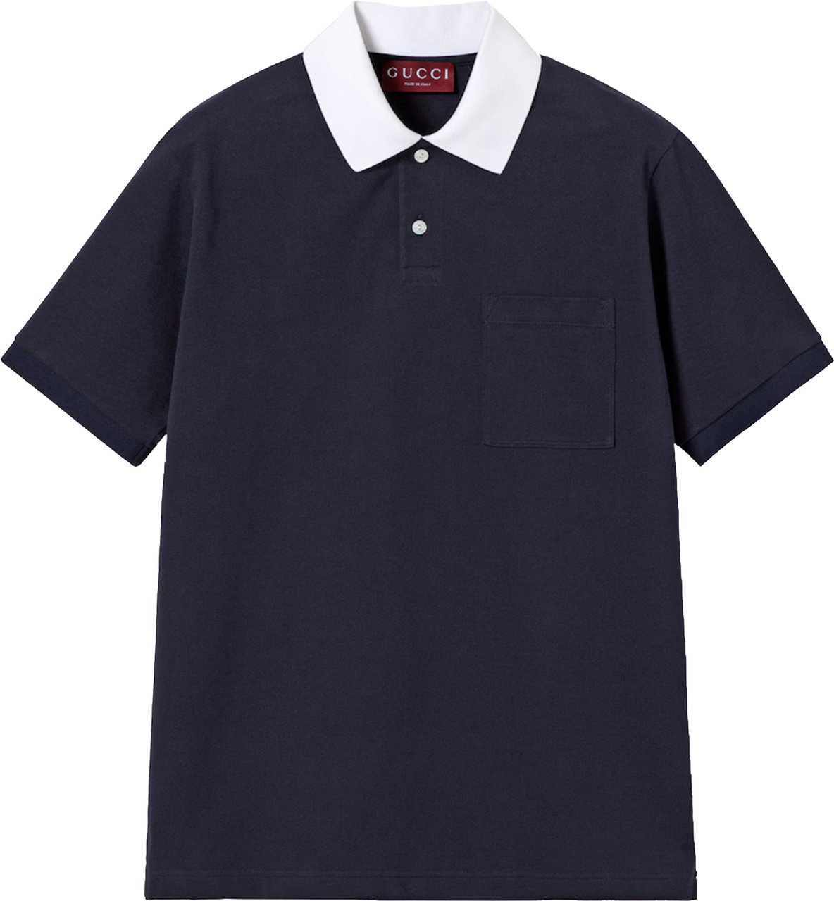 Gucci Blue Short-Sleeve Contrast Collar Polo Zwart