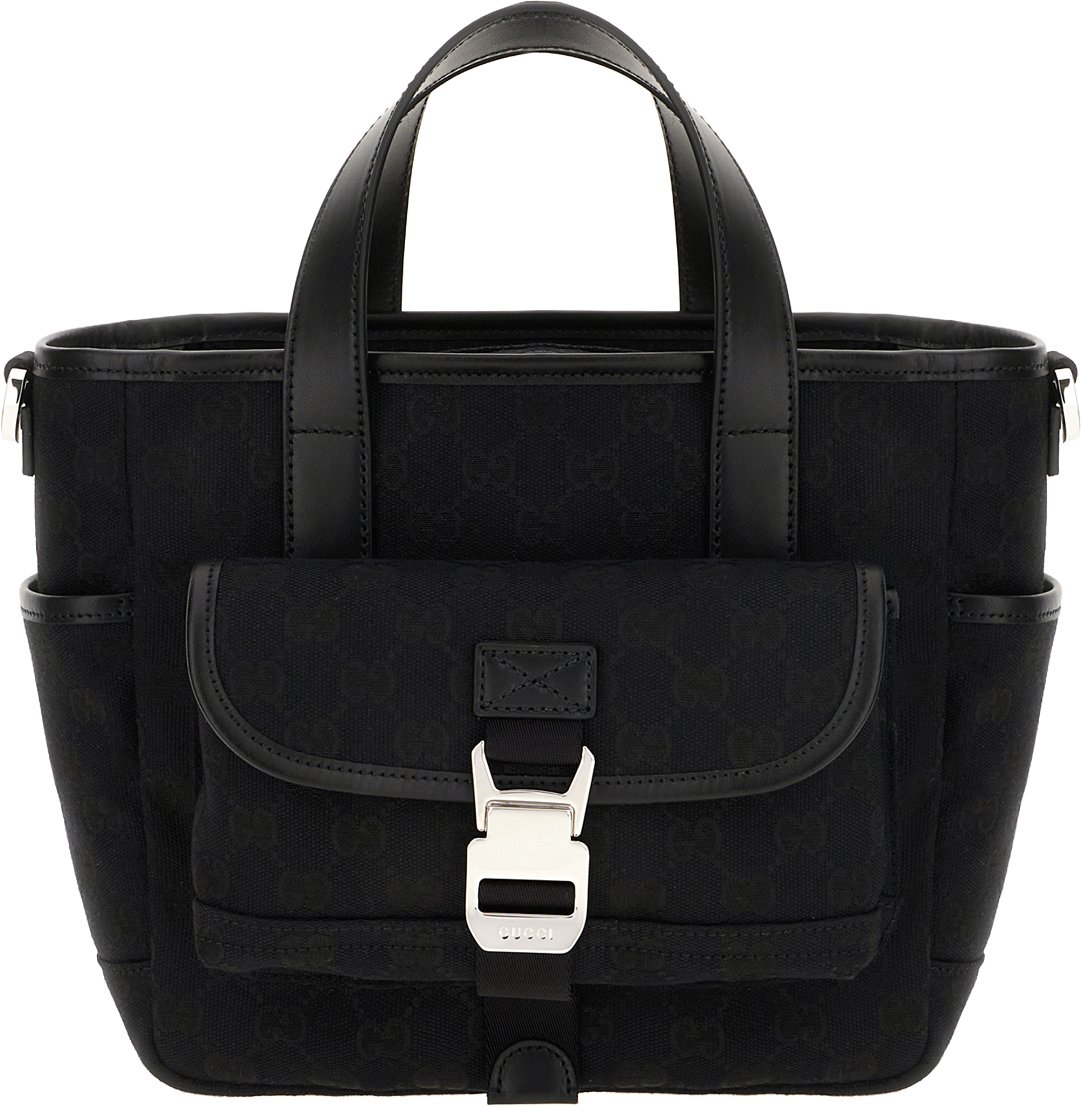 Gucci Embroidered canvas handbag Zwart