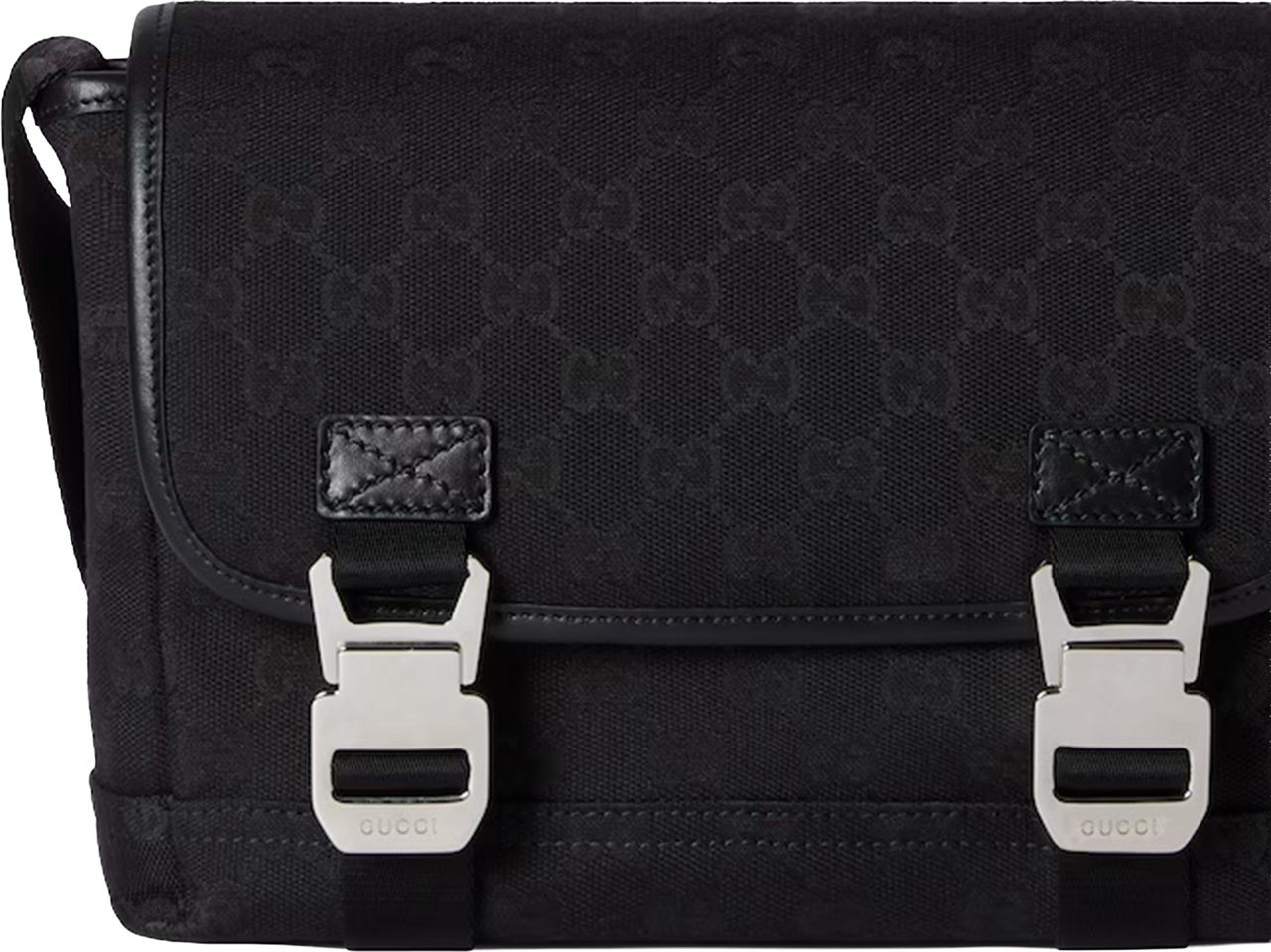 Gucci Black Rectangular Monogram Flap Crossbody Bag Zwart