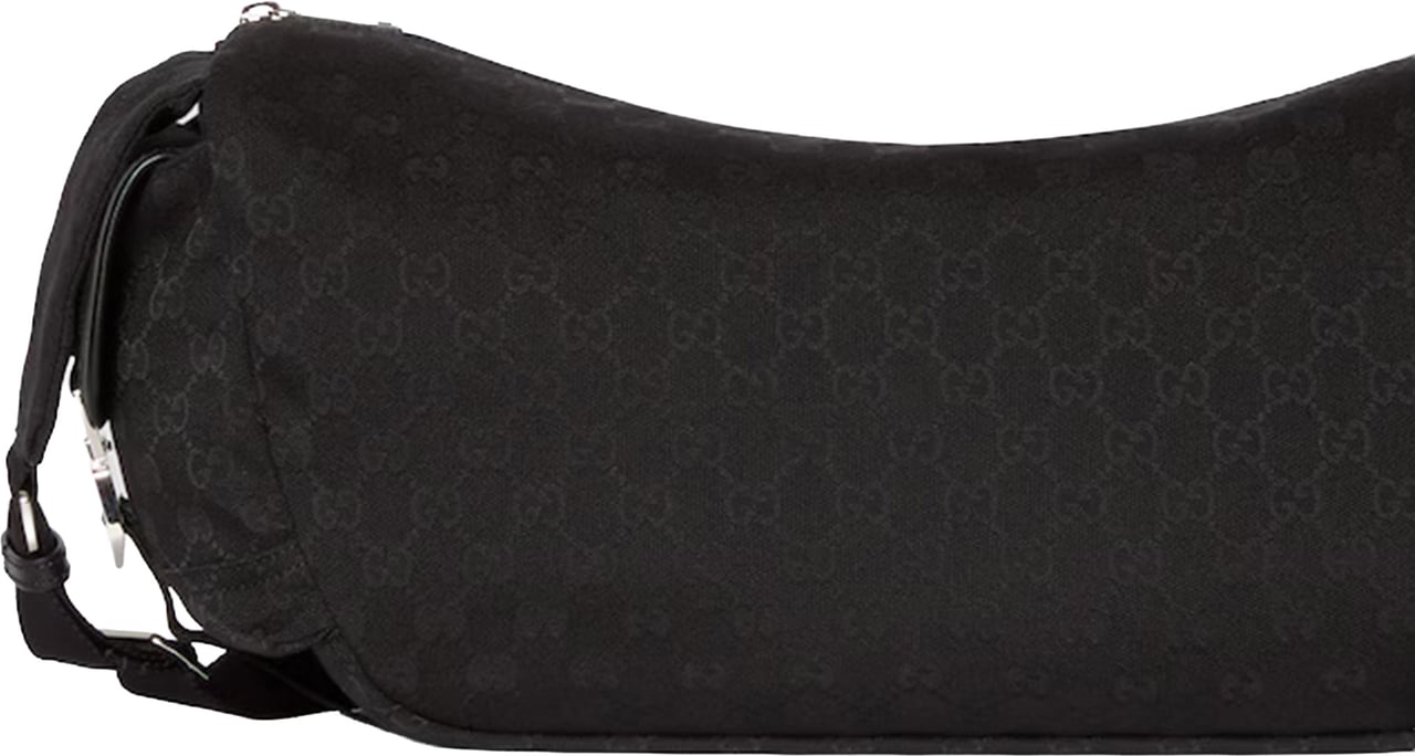 Gucci Black Curved Top Zipper Crossbody Bag Zwart