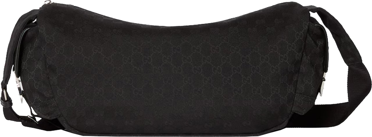 Gucci Black Curved Top Zipper Crossbody Bag Zwart