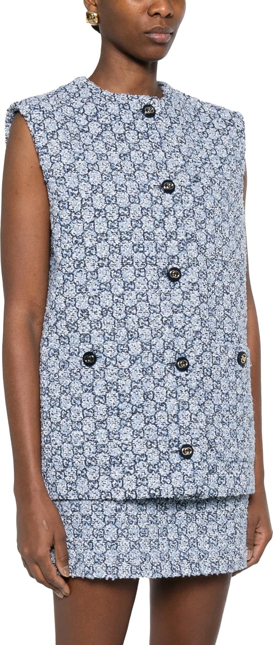 Gucci Blue/White Gilet GG Tweed Boxy Gilet Grijs