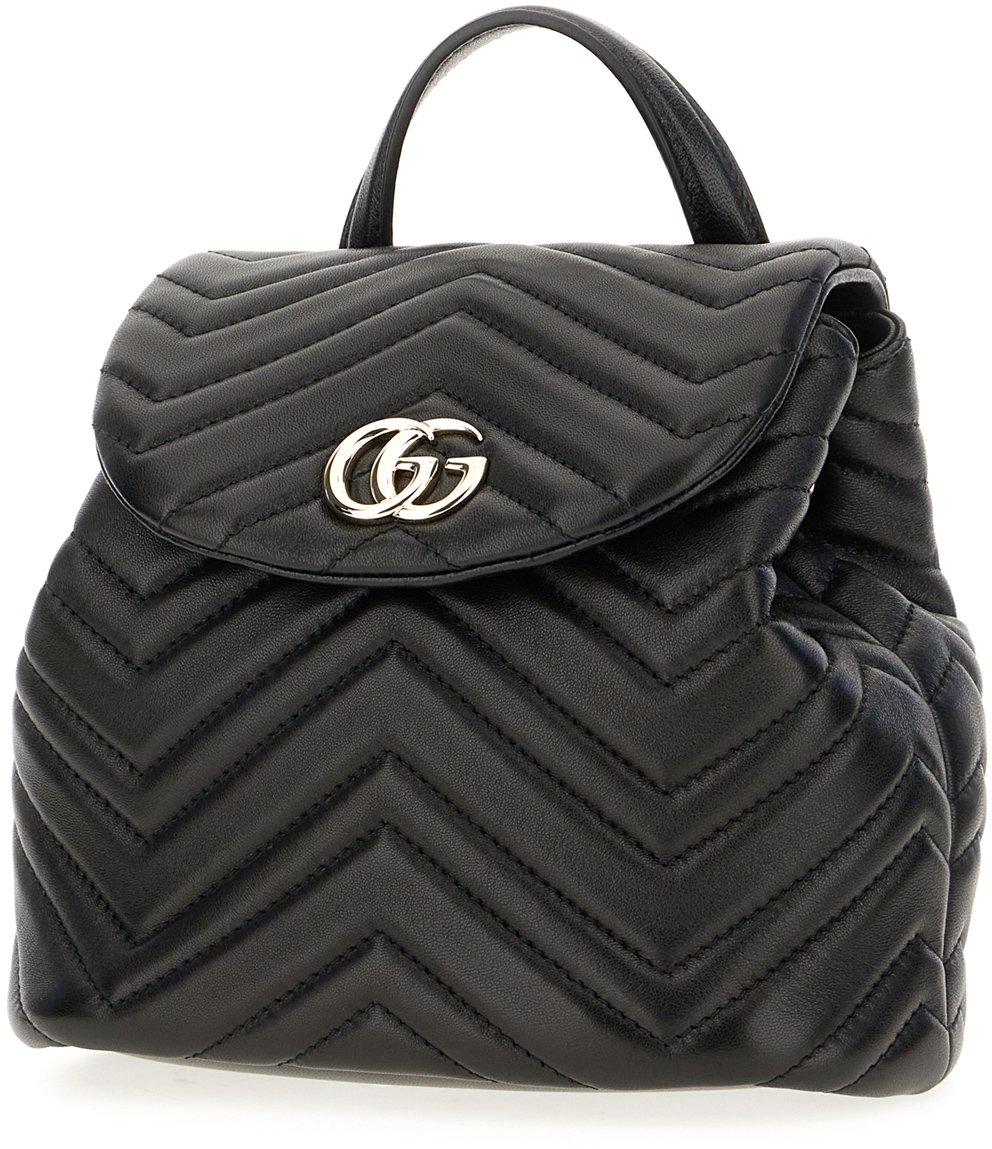 Gucci Black leather mini GG Marmont backpack Zwart