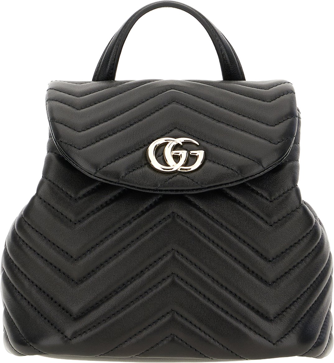 Gucci Black leather mini GG Marmont backpack Zwart