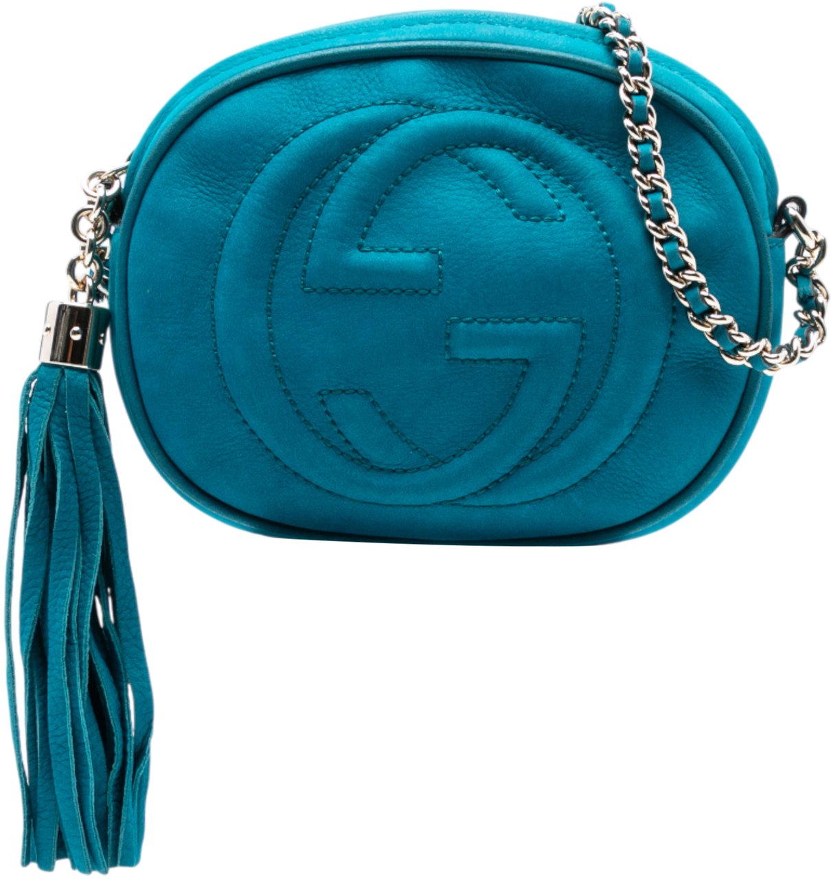 Gucci Mini Pebbled Calfskin Soho Chain Crossbody Blauw