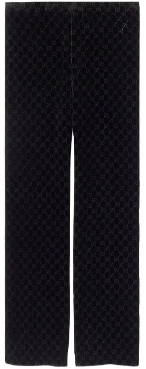 Gucci Black Straight-Leg Subtle Monogram Velvety Pants Zwart