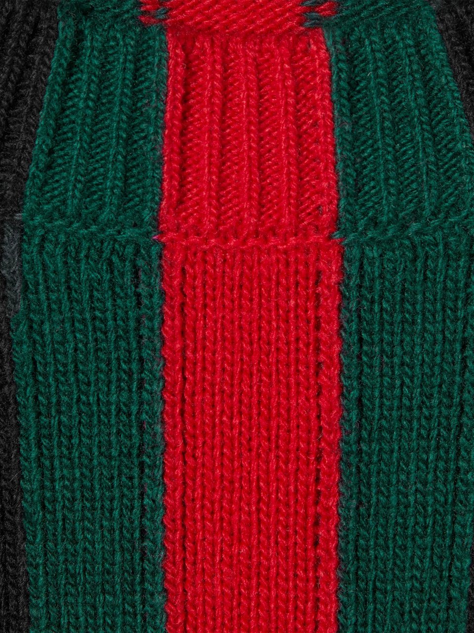 Gucci Black Knit Sweater Red/Green Vertical Stripes Zwart