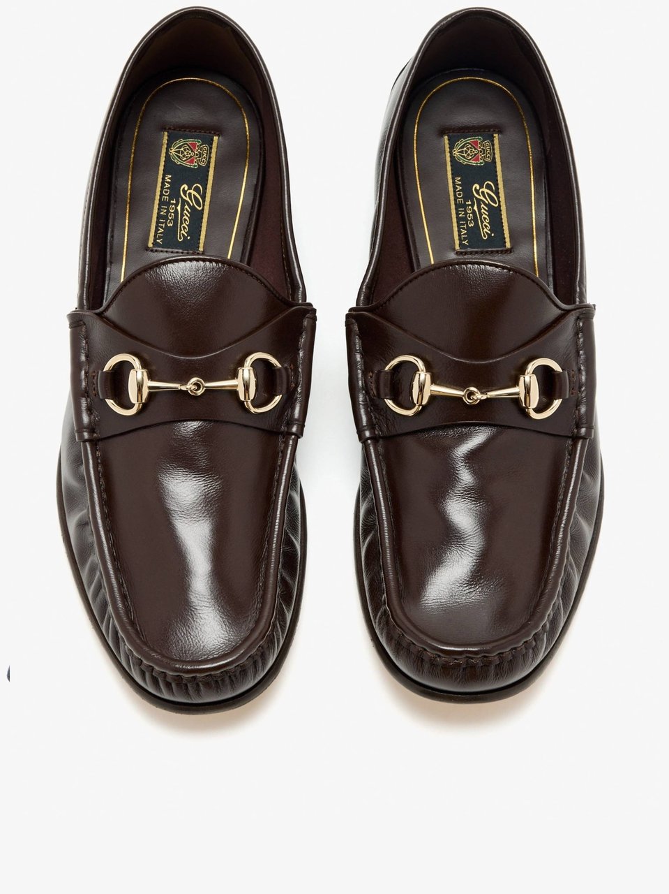 Gucci Polished Leather Loafers with Gold-Tone Horsebit Detail Zwart