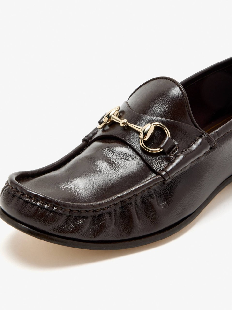 Gucci Polished Leather Loafers with Gold-Tone Horsebit Detail Zwart
