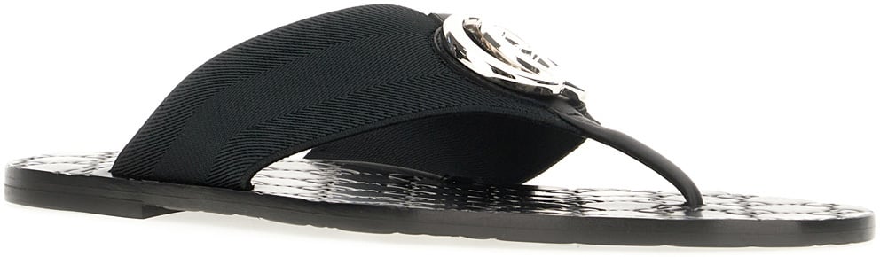 Gucci Gucci Black fabric and leather thong sandals Zwart