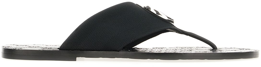 Gucci Gucci Black fabric and leather thong sandals Zwart
