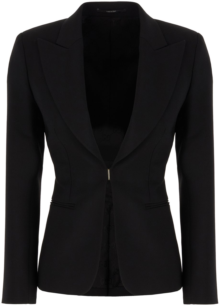 Gucci Gucci Black stretch wool blend blazer Zwart
