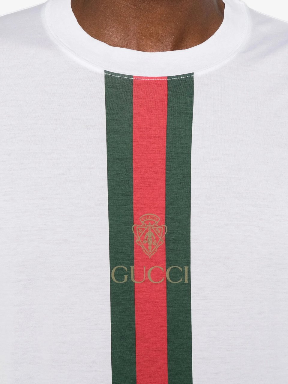 Gucci White Crewneck Vertical Stripe Cotton T-Shirt Wit