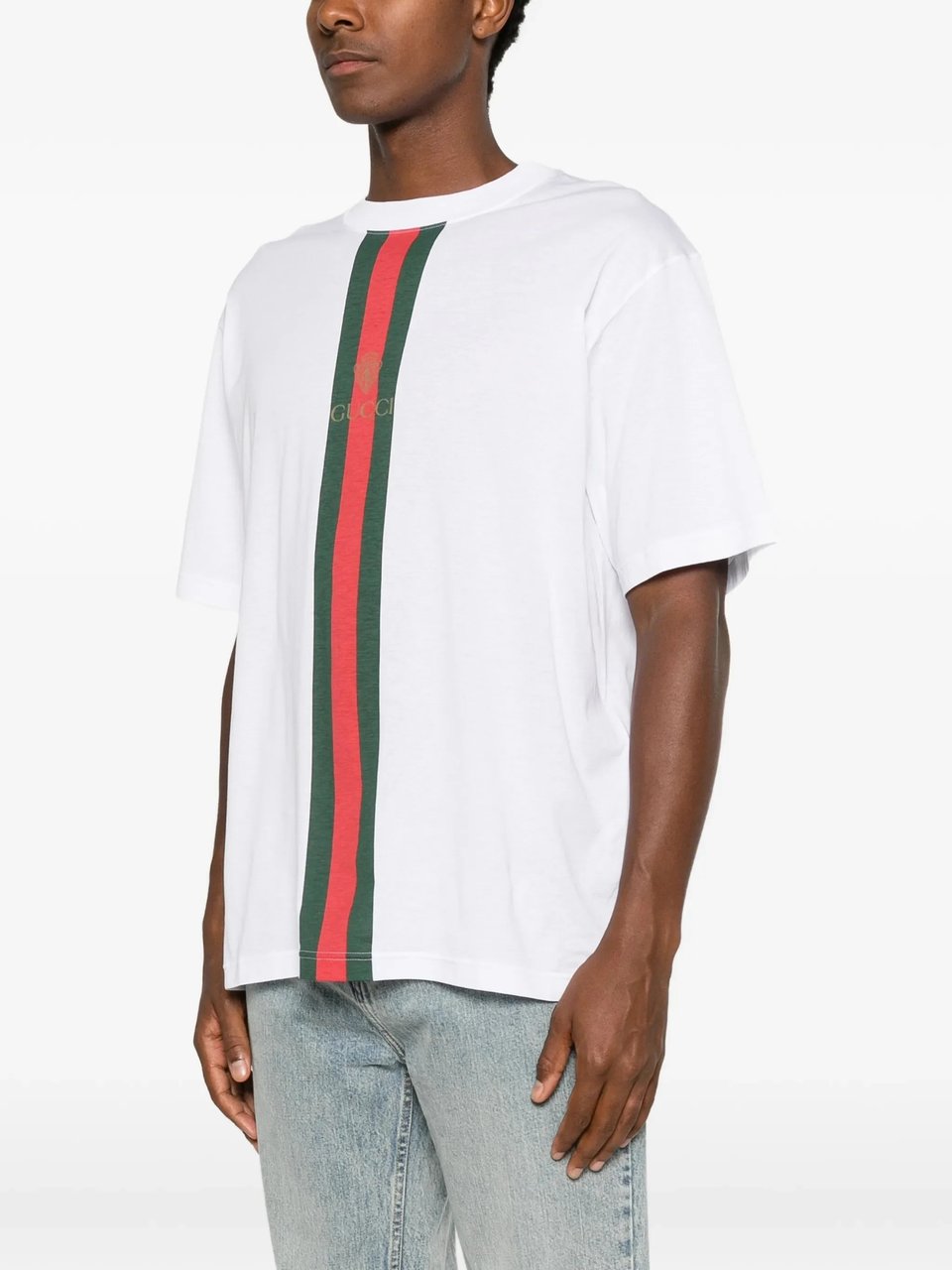 Gucci White Crewneck Vertical Stripe Cotton T-Shirt Wit