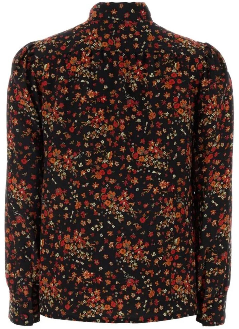 Gucci Black Shirt Floral Top Zwart