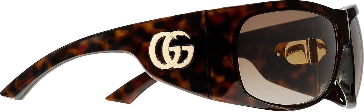 Gucci Brown Rectangular Tortoiseshell Double-G Logo Sunglasses Bruin