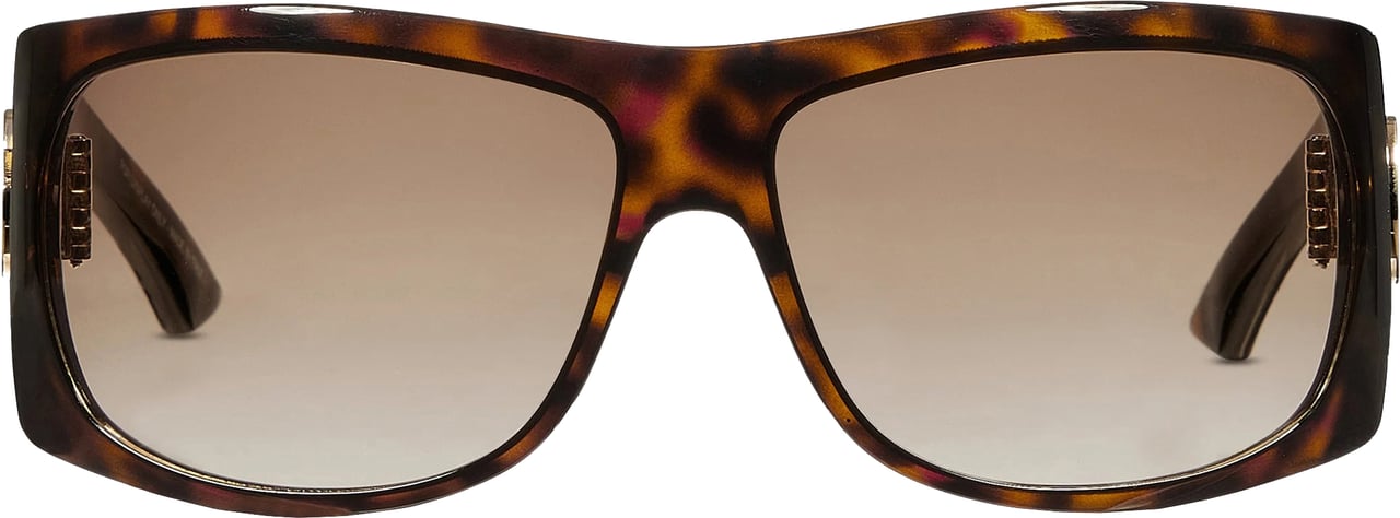 Gucci Brown Rectangular Tortoiseshell Double-G Logo Sunglasses Bruin