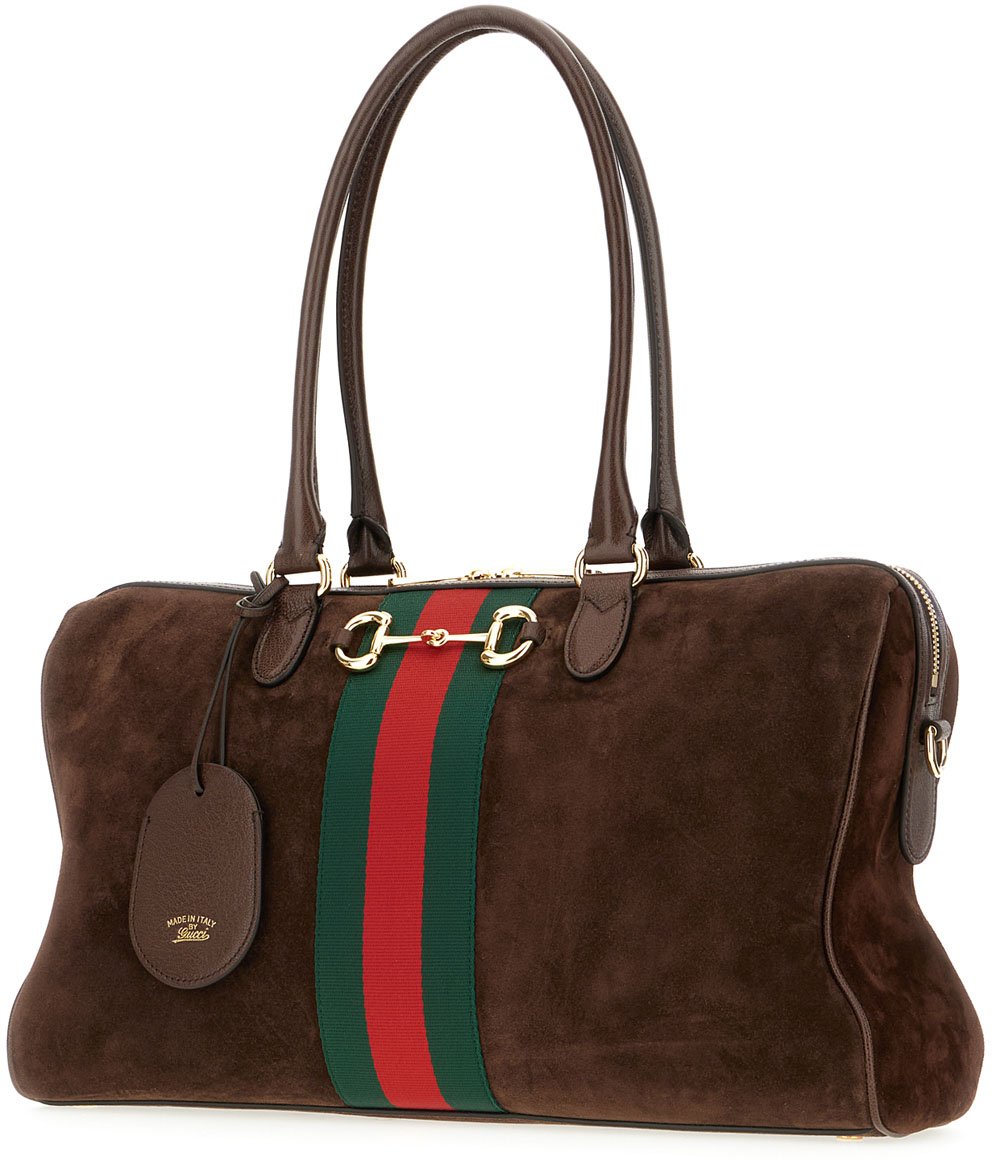 Gucci Brown suede large Borsetto shopping bag Bruin