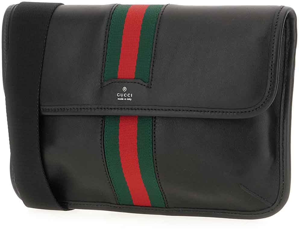 Gucci Gucci Black leather Web Trademar belt bag Zwart