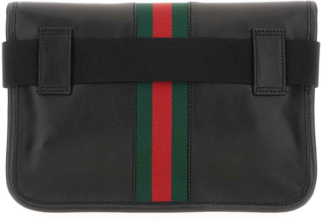 Gucci Gucci Black leather Web Trademar belt bag Zwart