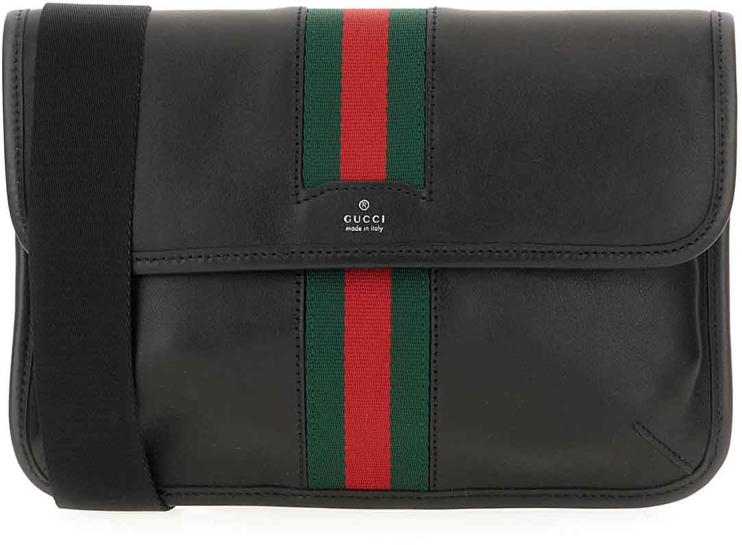 Gucci Gucci Black leather Web Trademar belt bag Zwart