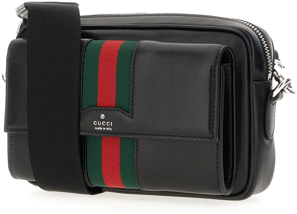 Gucci Black leather crossbody bag Zwart