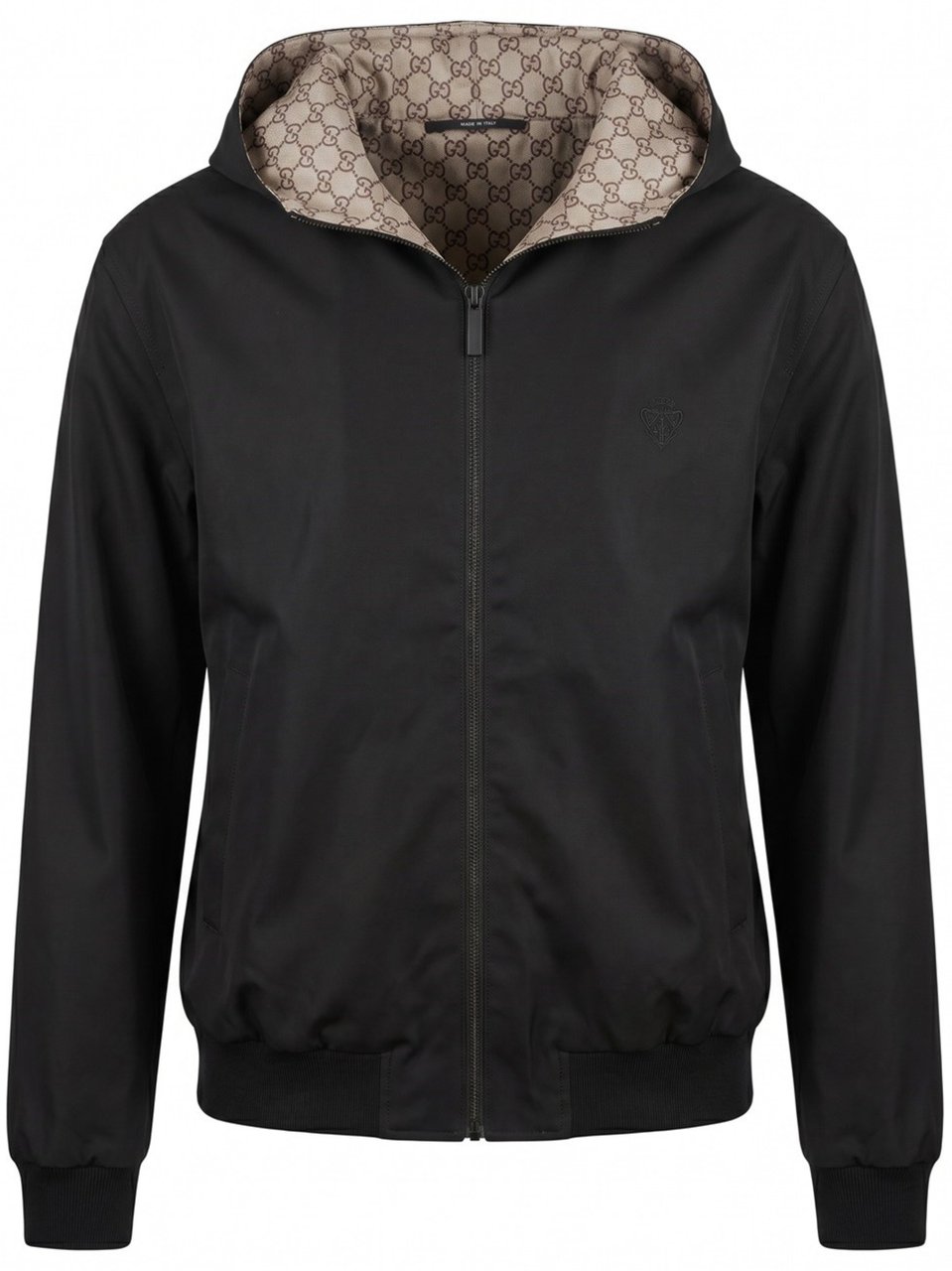 Gucci Black Fabric Lined Hood Zip Blouson Zwart