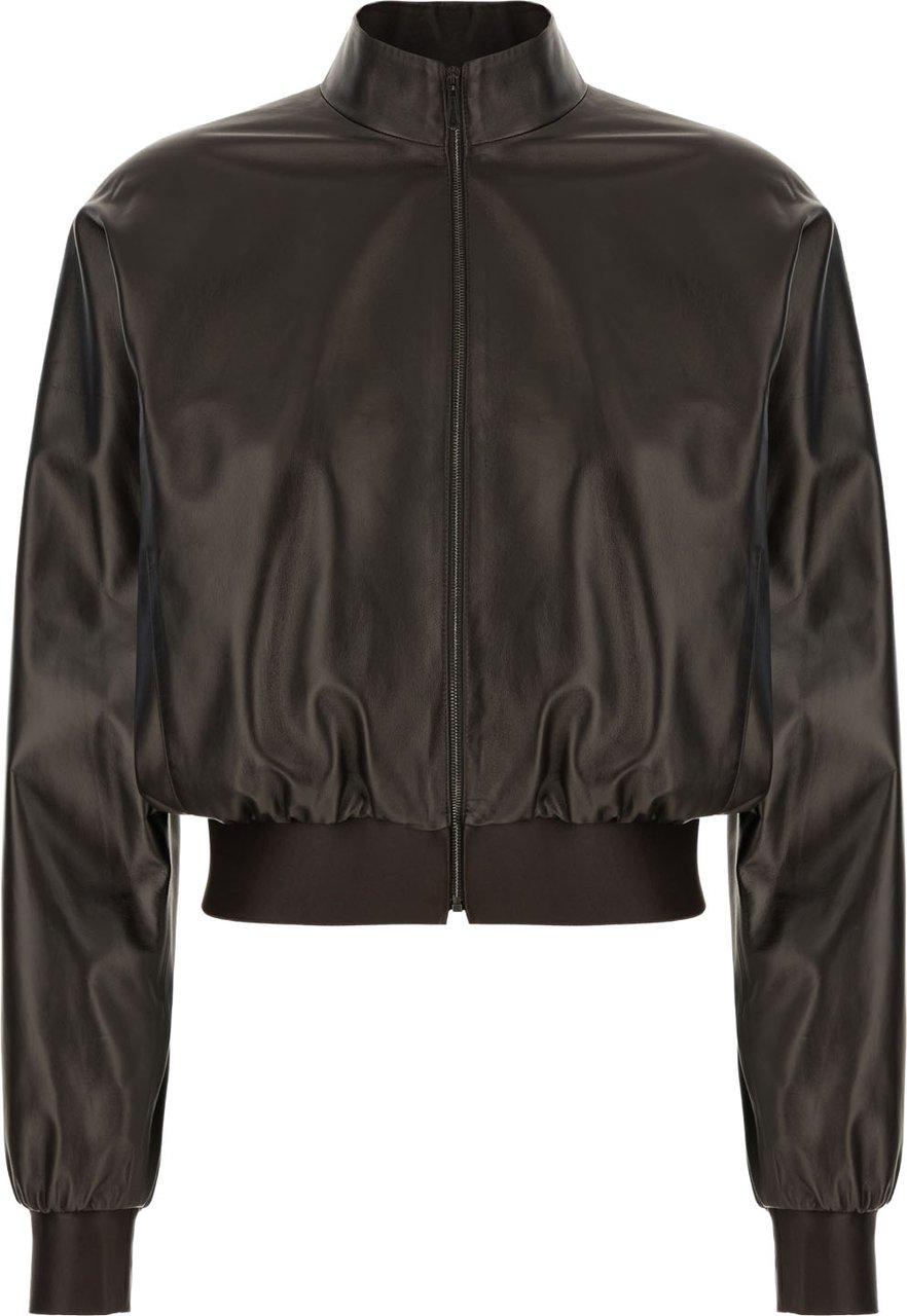 Gucci Dark brown nappa leather bomber jacket Bruin