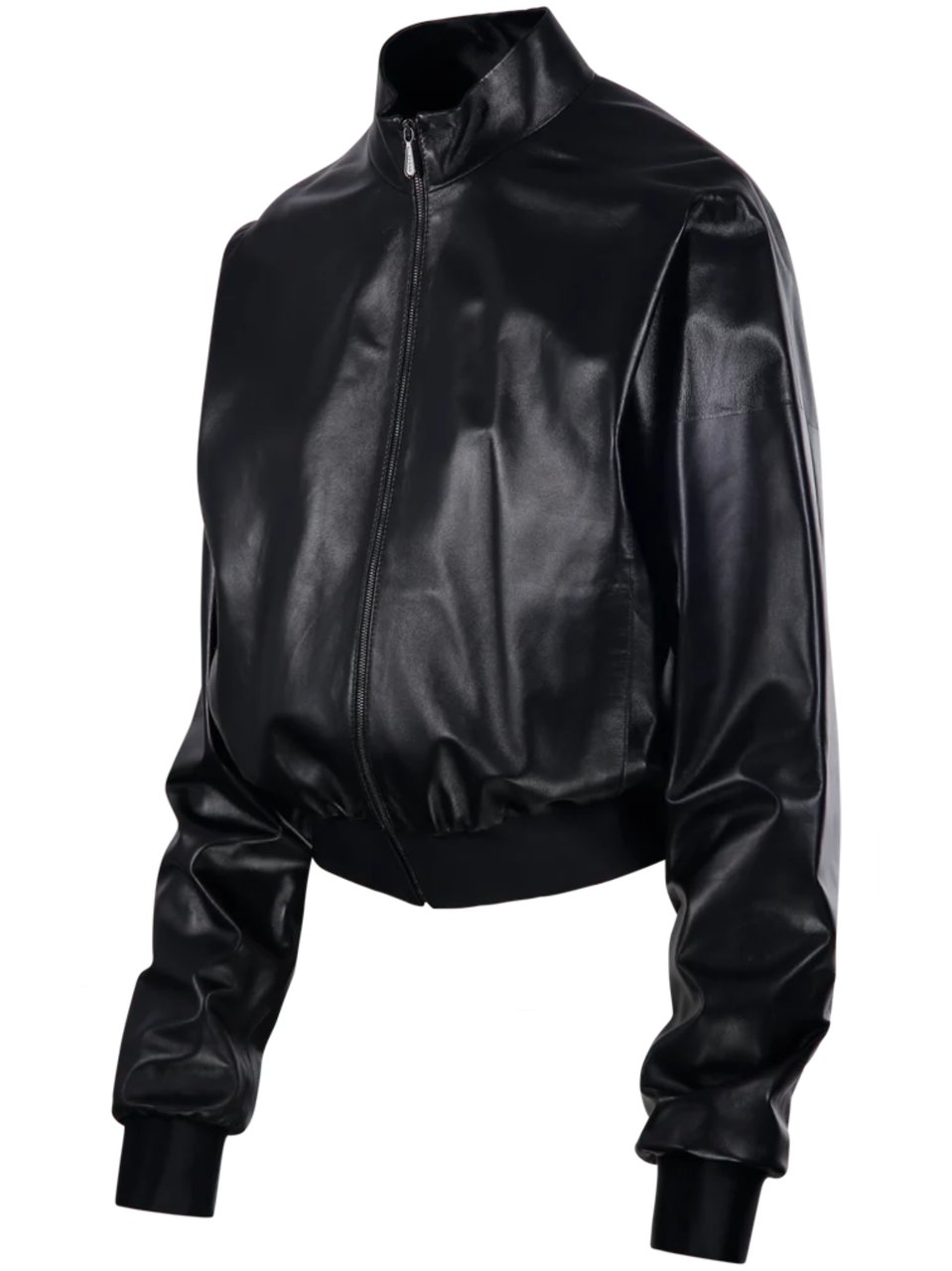 Gucci Cropped Bomber Jacket with High Collar and Ribbed Accents Zwart