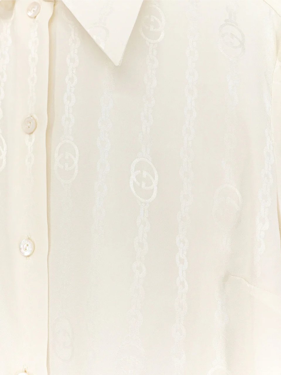 Gucci Neutral Jacquard Chain Motif Long-Sleeve Shirt Wit