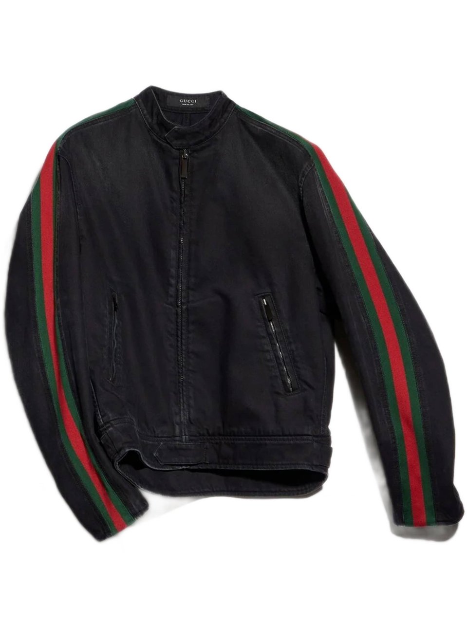 Gucci Biker Jacket With Bold Stripe Accents Zwart