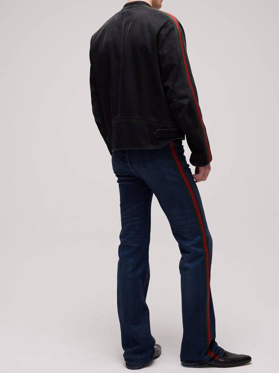 Gucci Biker Jacket With Bold Stripe Accents Zwart