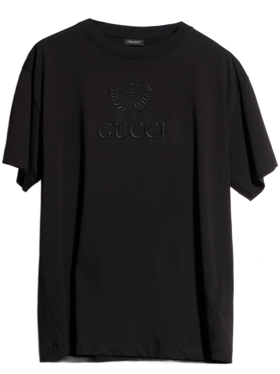 Gucci Black Short-Sleeve T-Shirt With Tonal Embroidered Logo Zwart