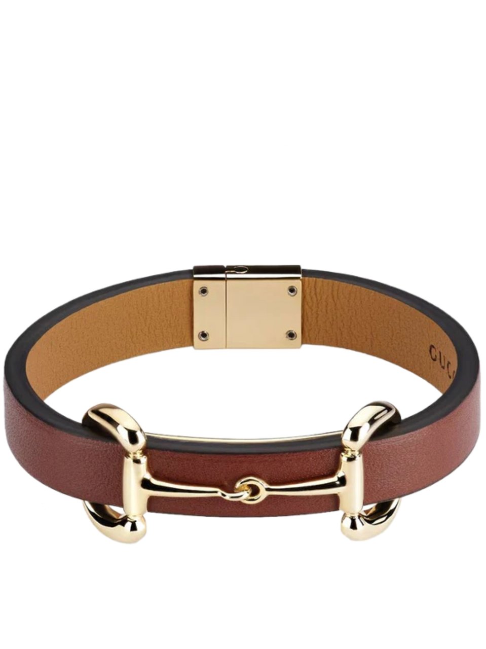 Gucci Brown Horsebit Detail Leather Clasp Bracelet Bruin