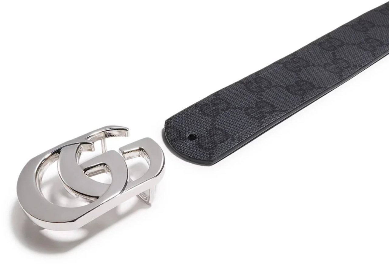 Gucci Black Belt W.35 Embossed Accessory Zwart