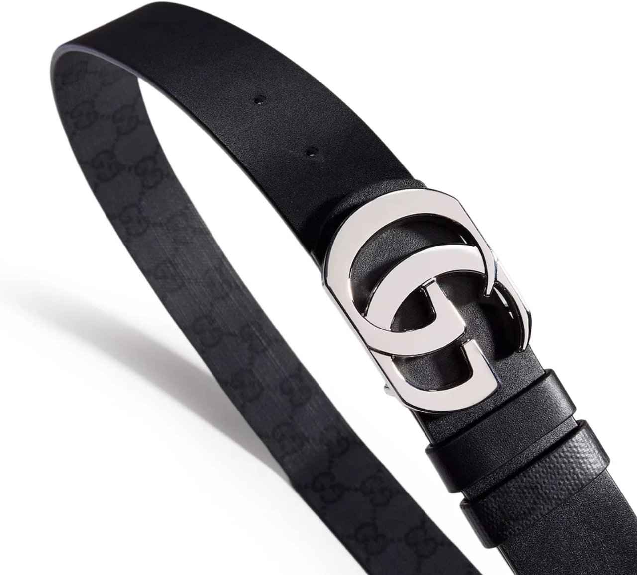 Gucci Black Belt W.35 Embossed Accessory Zwart