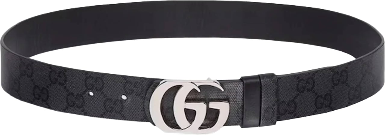 Gucci Black Belt W.35 Embossed Accessory Zwart