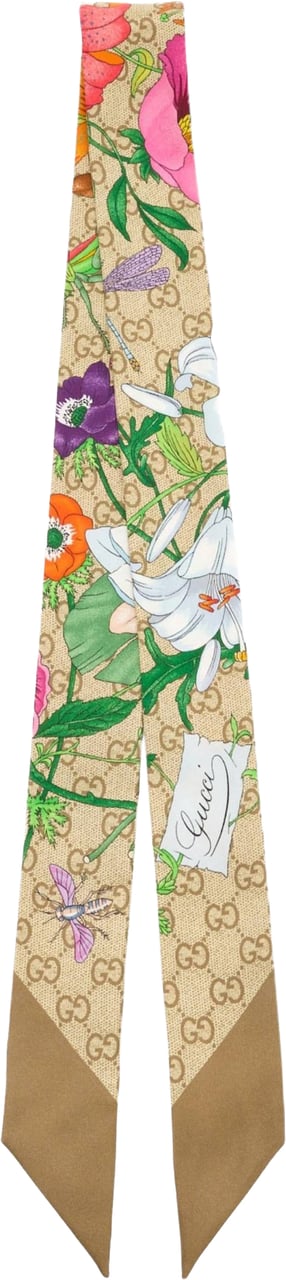 Gucci Beige Flora Canvy Twill Scarf Neutraal
