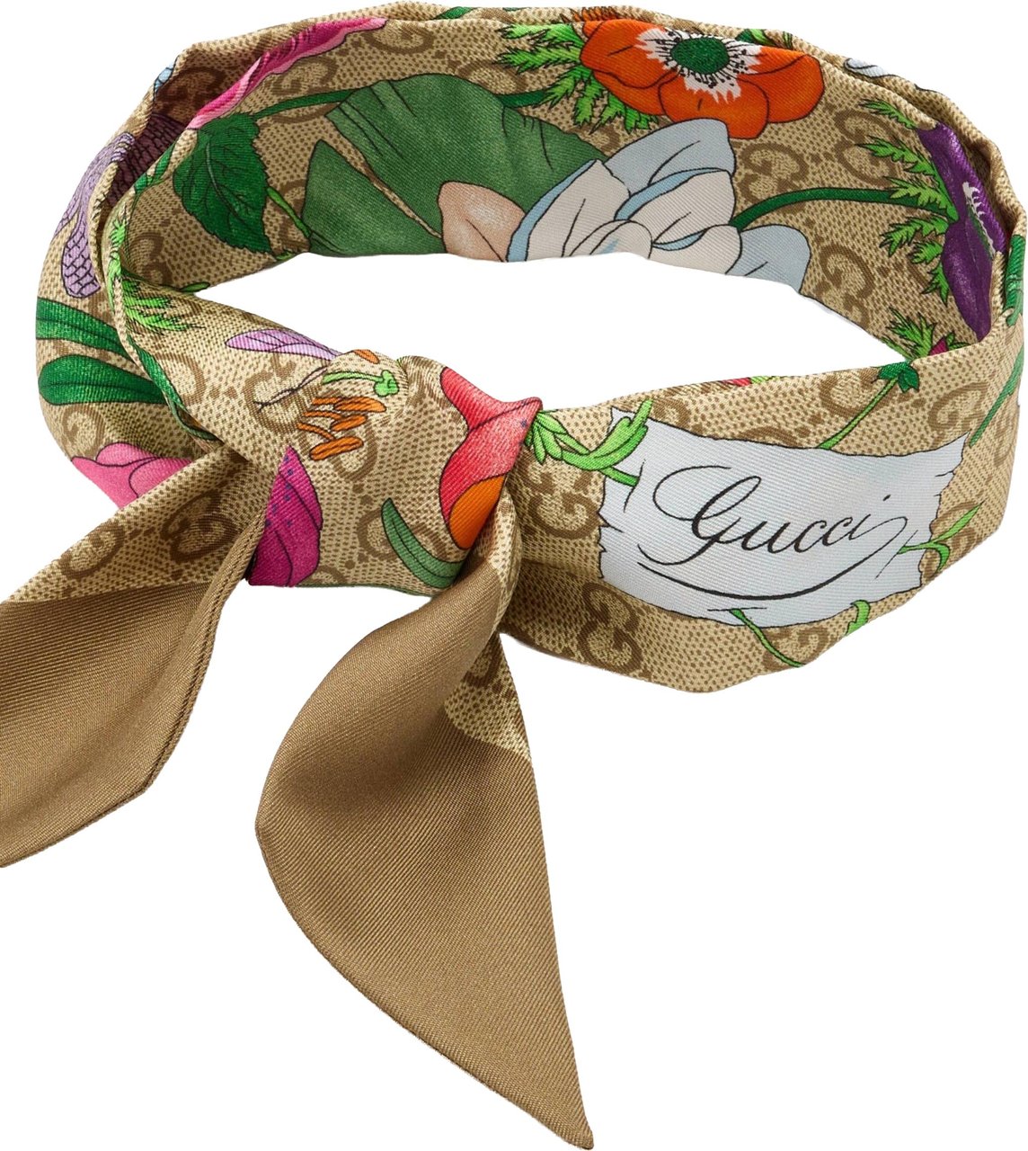 Gucci Beige Flora Canvy Twill Scarf Neutraal
