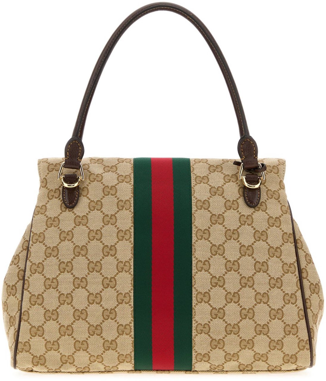 Gucci Horsebit Monogram Canvas Handbag Bruin