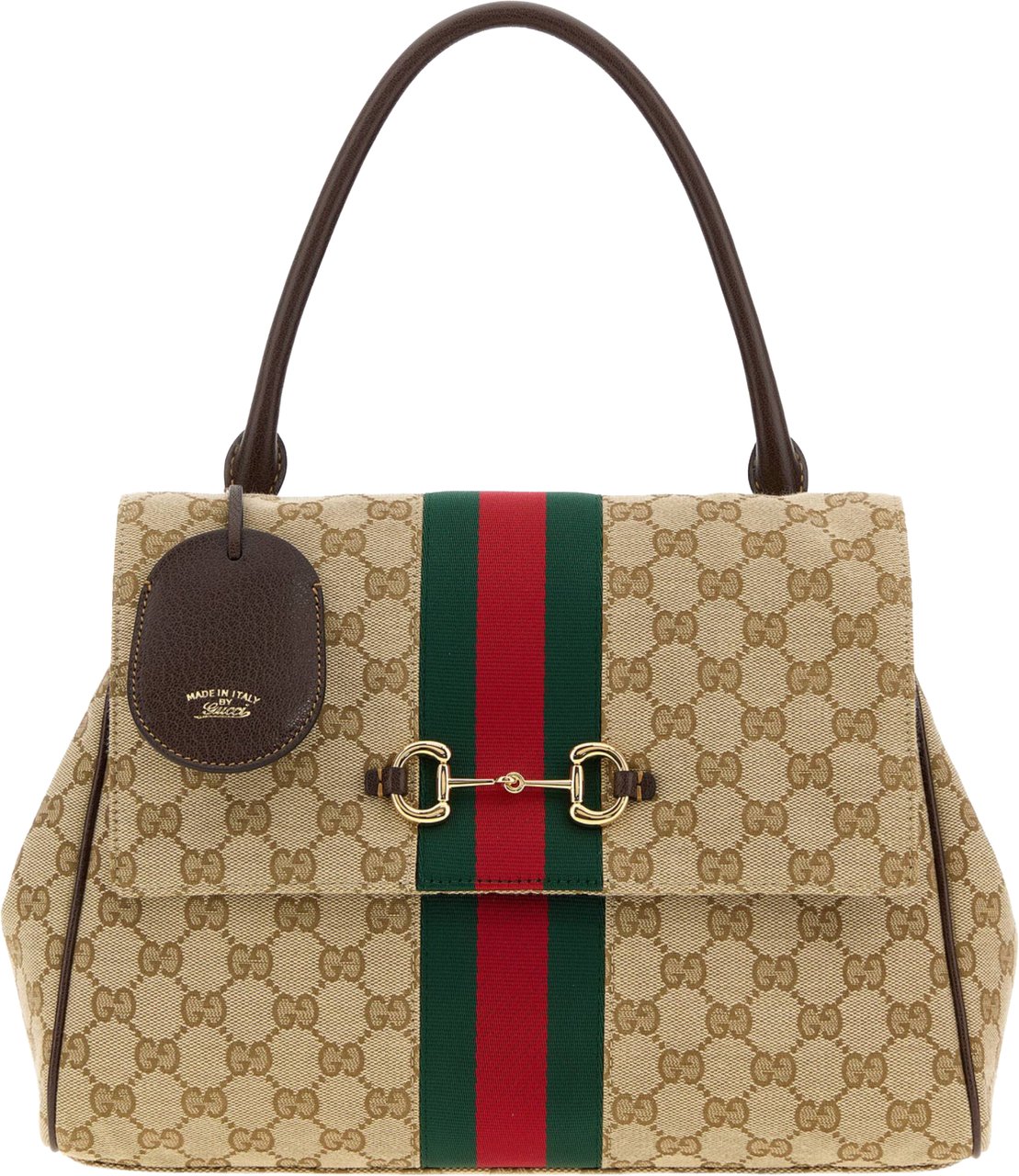Gucci Horsebit Monogram Canvas Handbag Bruin