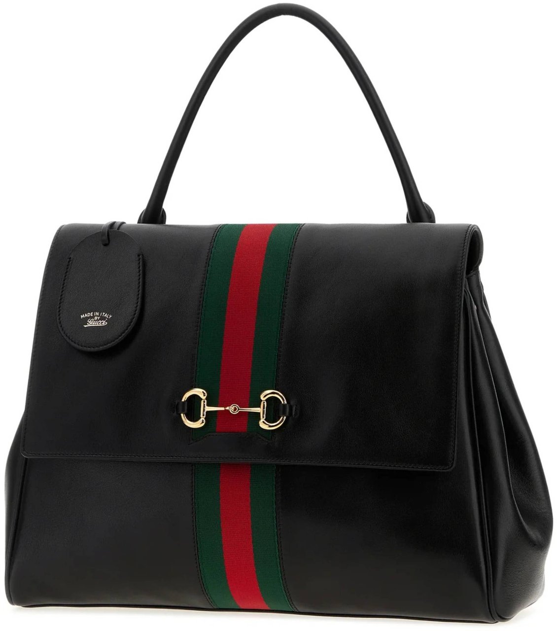 Gucci Black Horsebit Structured Handbag Zwart
